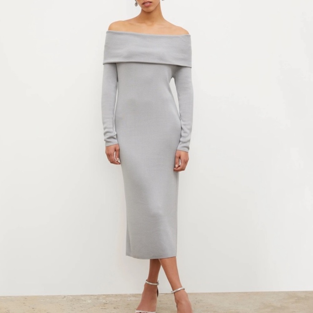 MM Lafleur Gray Off-Shoulder Midi Dress